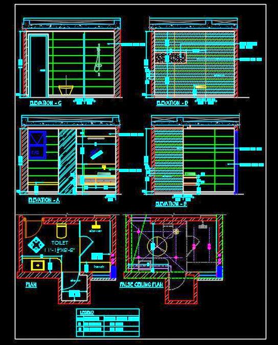 Toilet CAD Drawing with WC, Basin, Shower, and Steam Area